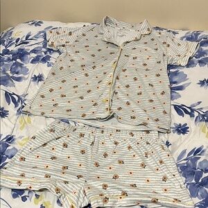 Rae Dunn Striped Pajama Set with Floral Accents